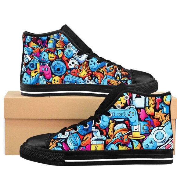 Video Game Graffiti Man Shoes, Luxury Stylish, Men's Canvas Boots, Classy Mod Ar - Picture 1 of 8